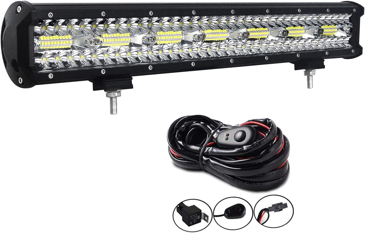 20 inch 420W LED Light Bar Spot Flood Combo Triple Row Driving Light Off Road Lights LED Pods Cubes with Wiring Harness Kit for 4X4 4WD Car ATV UTV SUV Truck Tractor Trailer 12V 24V DC L53275