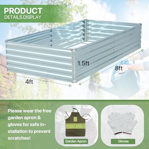 Galvanized Raised Garden Bed 8x4x1.5FT Metal Deep Planter F7398