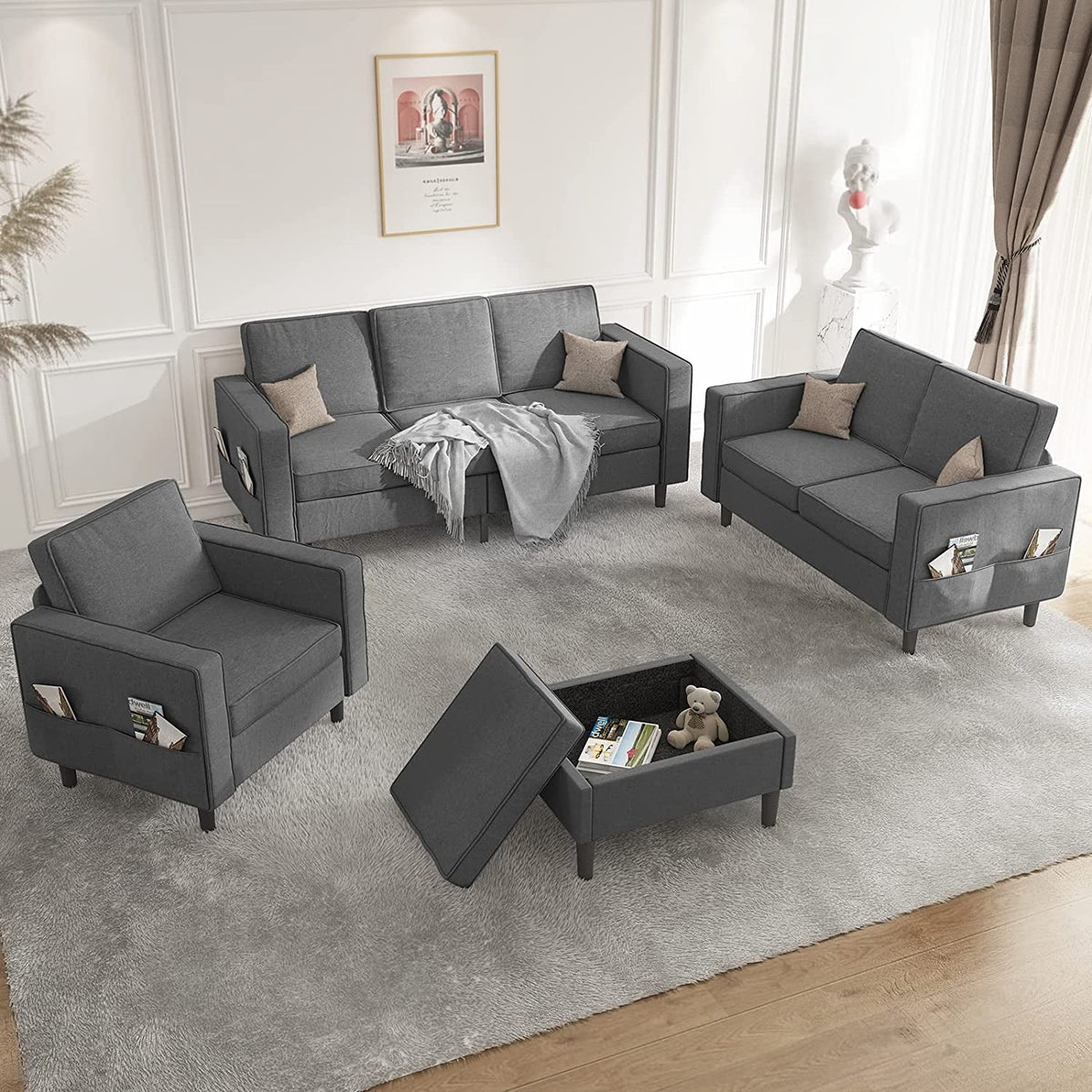 Convertible Sectional Sofa Couch with Storage Ottoman I79723
