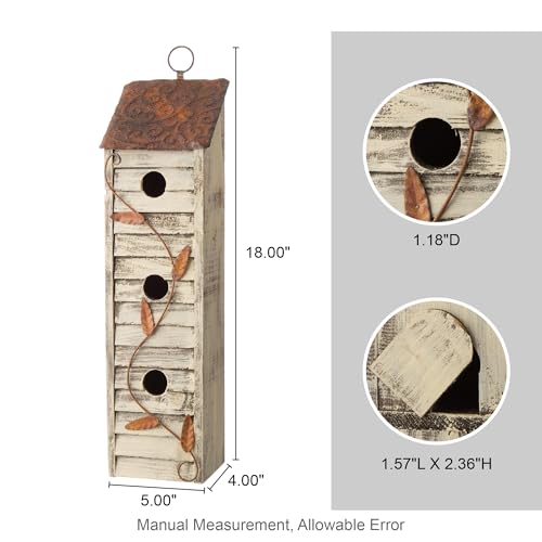 18" Hanging Washed White Distressed Solid Wood Birdhouse K986925