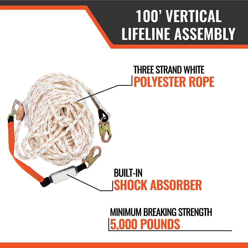 25’ Vertical Lifeline Assembly with Shock Absorber and Extension Lanyard S3688