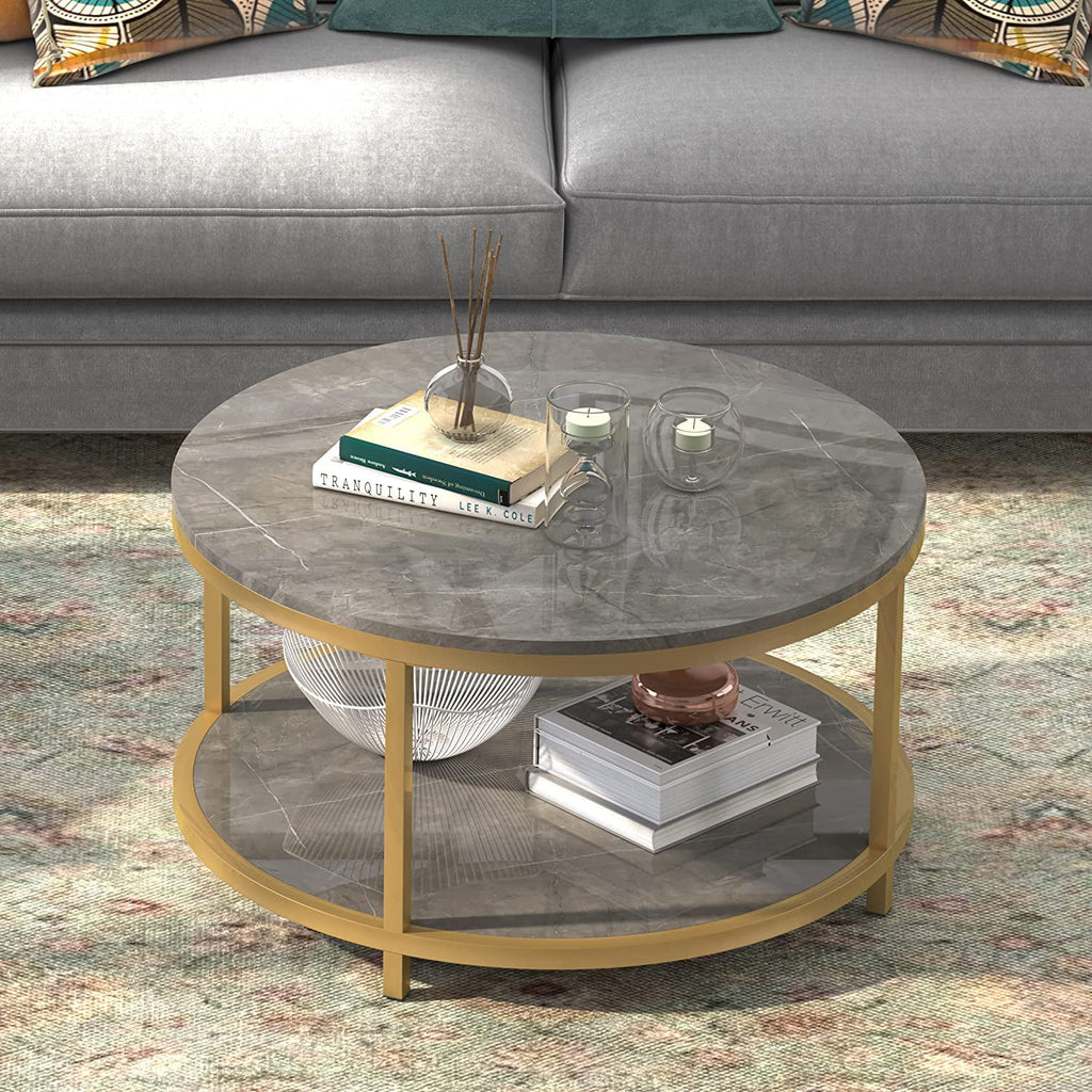 Round Coffee Table with Storage Open Shelf P87586
