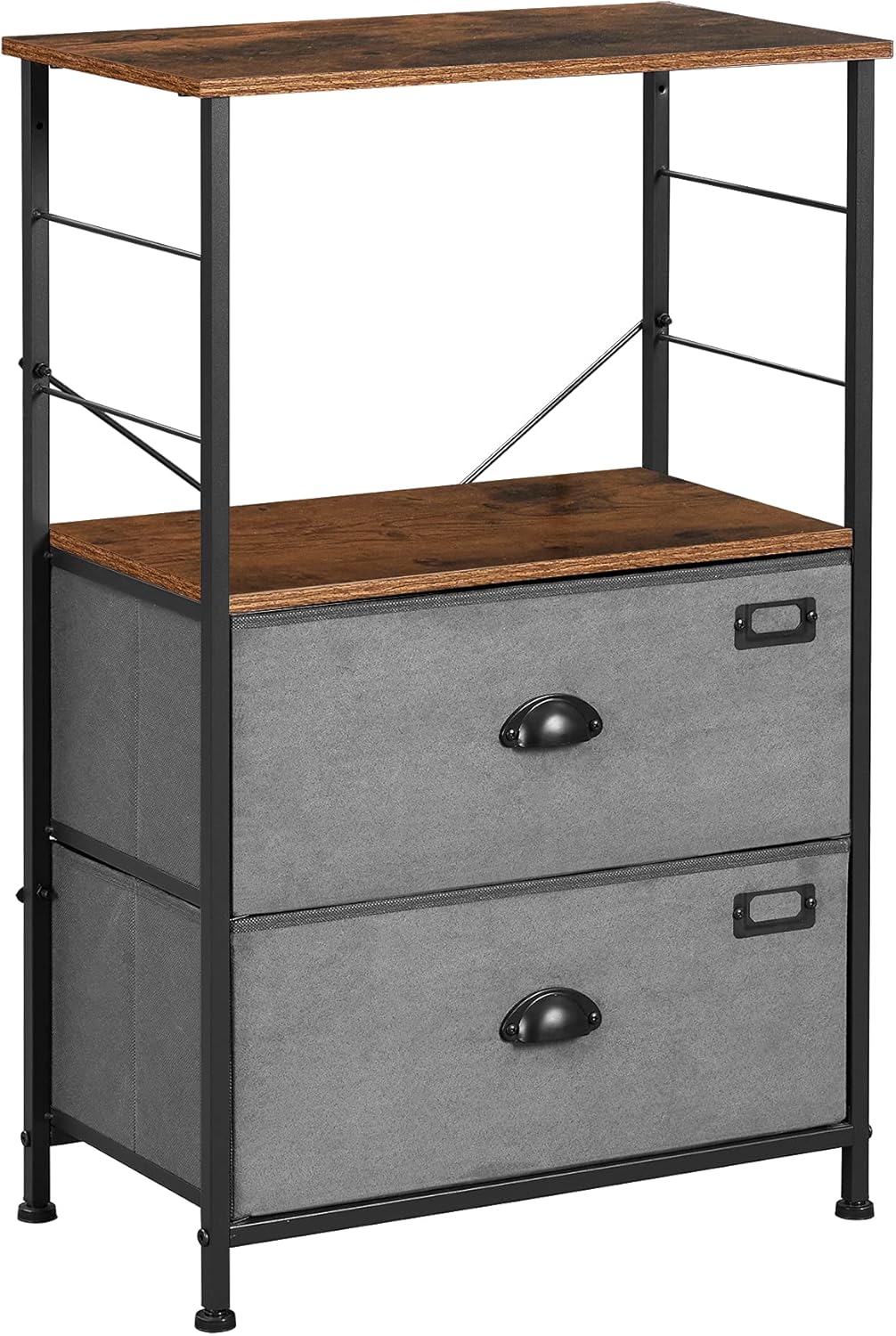 Industrial Nightstand with 2 Fabric Drawers and Storage Shelves X651695