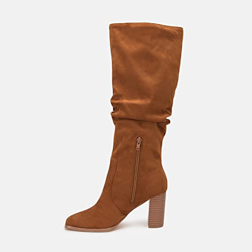 Womens Knee High Boots Chunky High Heel Square Toe Side Zipper Wide Calf Boot T38088