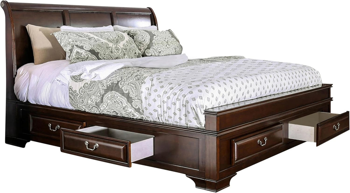 Brown Cherry Wood Queen Storage Platform Bed J101759