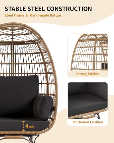 Oversize Grey Wicker Egg Chair with 4 Cushions and Ottoman H565