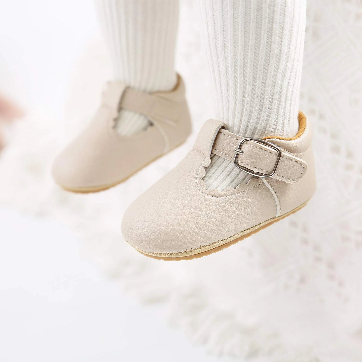 Beige Baby Girl Mary Jane Flats Dress Shoes Z5114