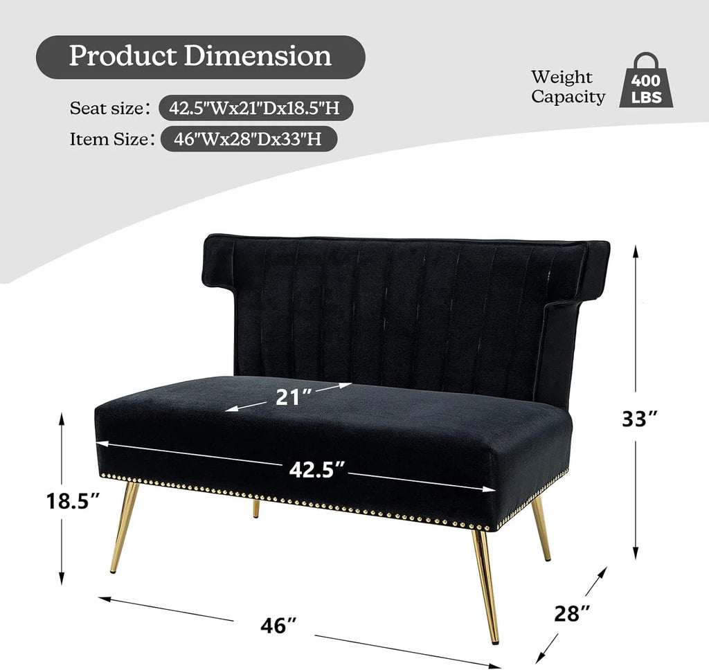 Velvet Upholstered Armless Loveseat Sofa with Golden Metal Legs I88021