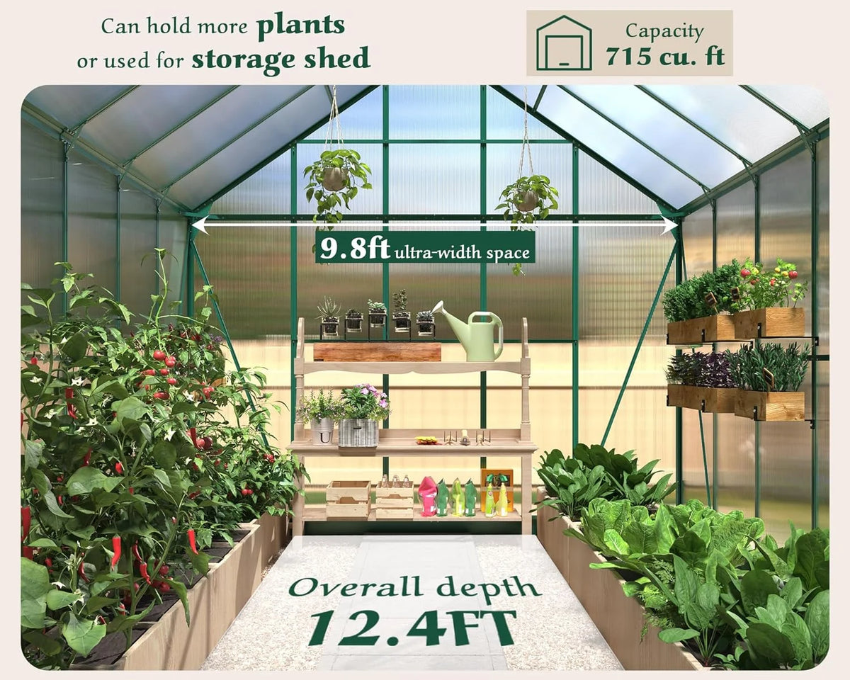 12x10x10 ft Polycarbonate Greenhouse with 2 Sliding Doors 4 Vents B462