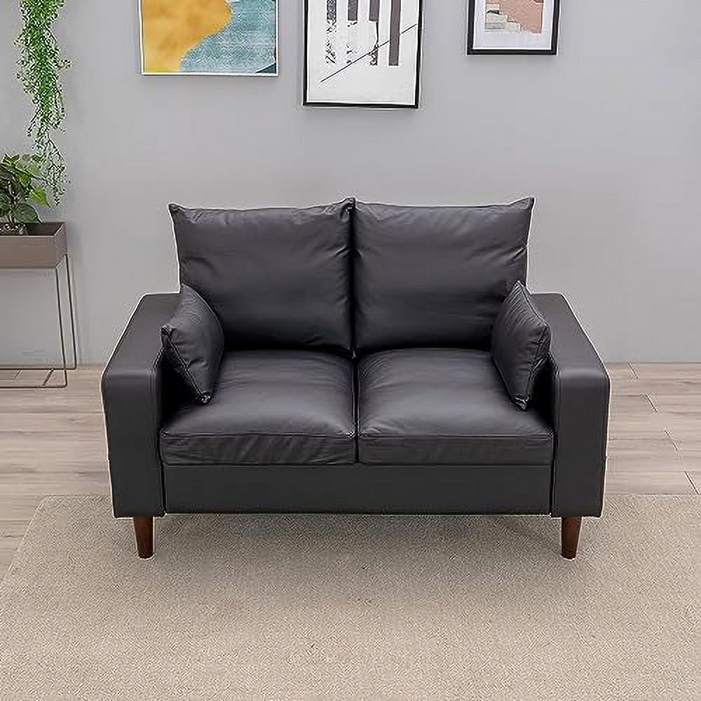 Black Faux Leather 2-Seater Sofa with Wood Leg Z808