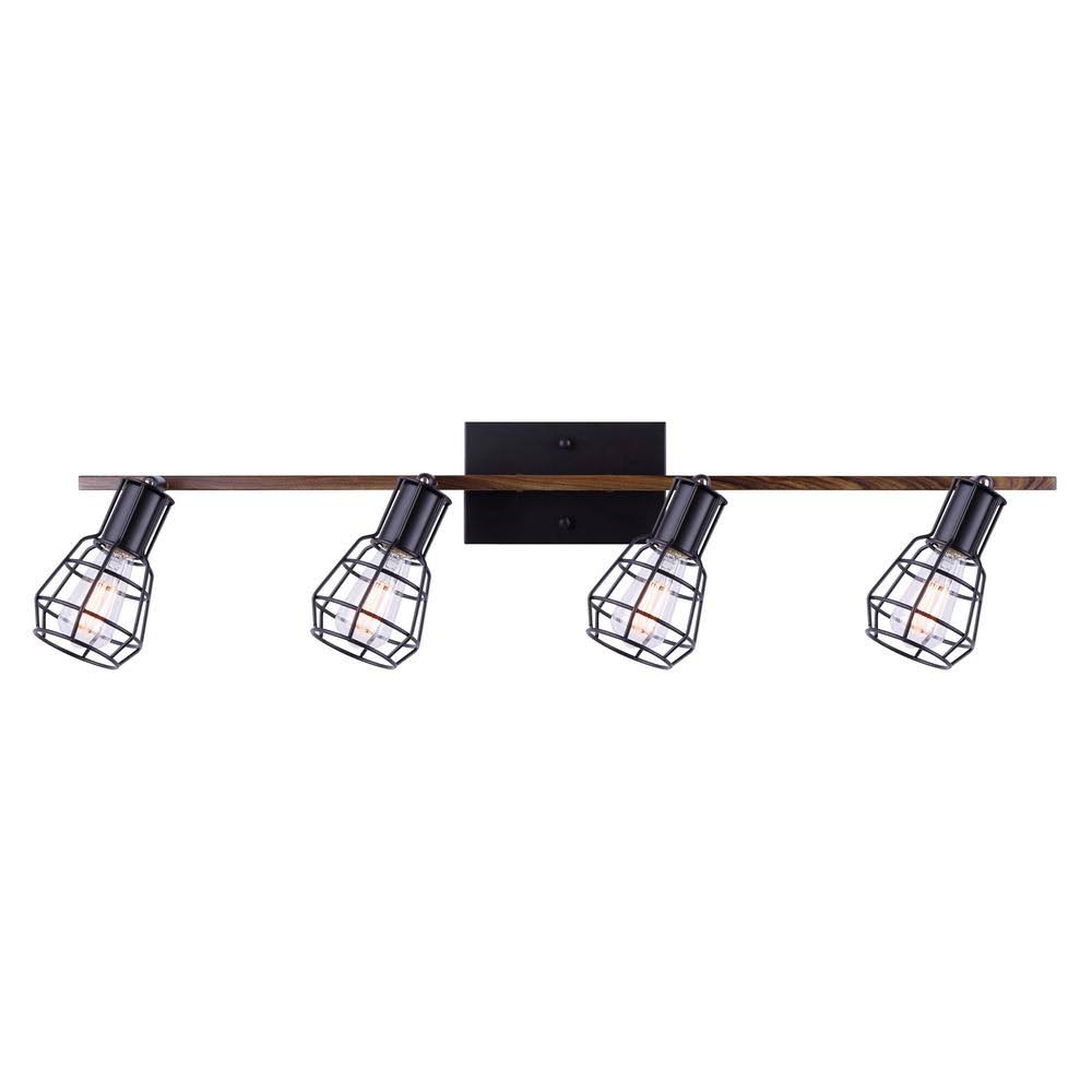 4-Light Matte Black and Faux Wood Track Lighting Kit O7024