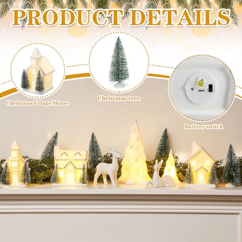 12 Pcs Ceramic Christmas Village Set with Lights S3043