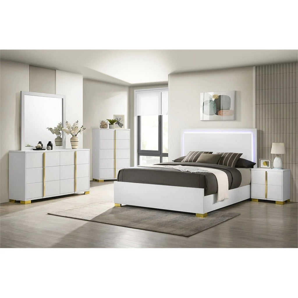 4-piece Contemporary Wood Eastern King Bedroom Set White and Gold N304