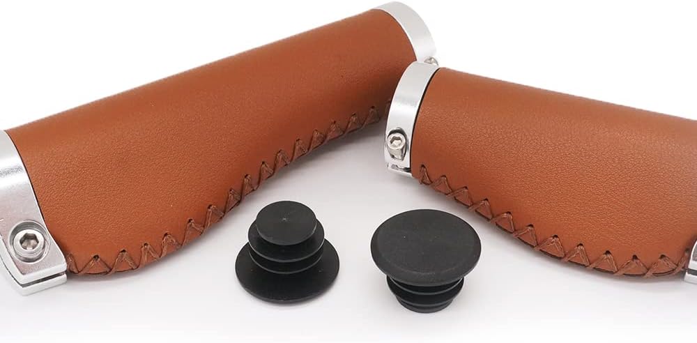 Brown Non-Slip PVC Microfiber Leather Ergonomic Double Lock-on Bike Handle Grips Y1642