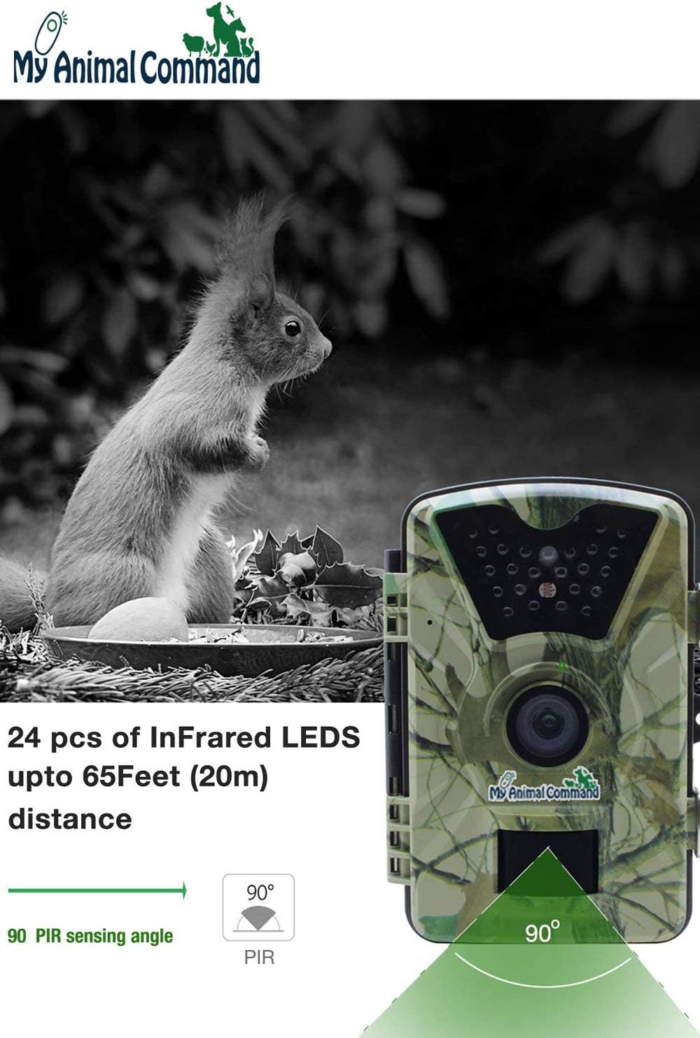 12MP Solar Trail Camera with Night Vision Motion Activated IP66 Waterproof 1080p Q24024