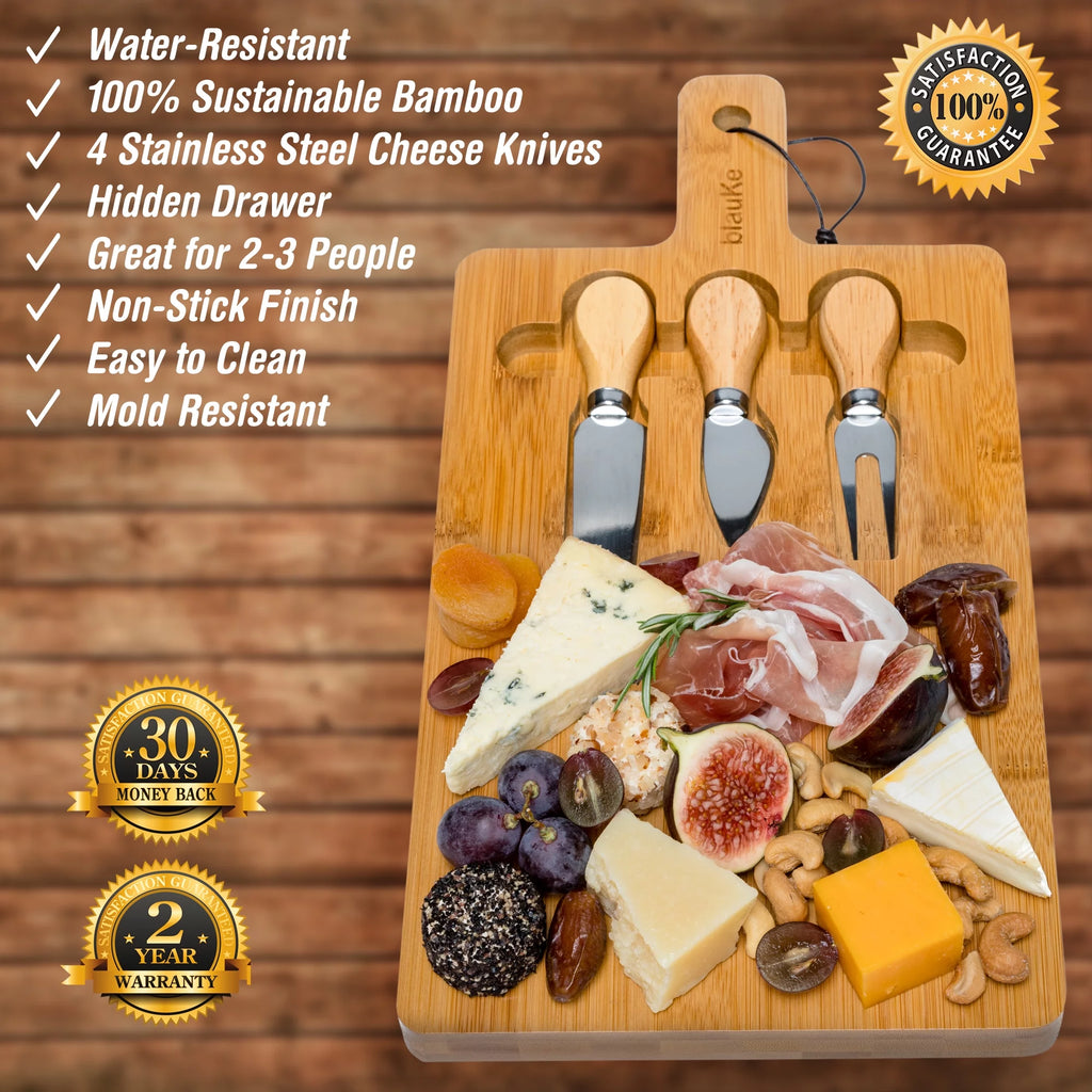 Bamboo Cheese Board and Knife Set 12x8 inch W73156