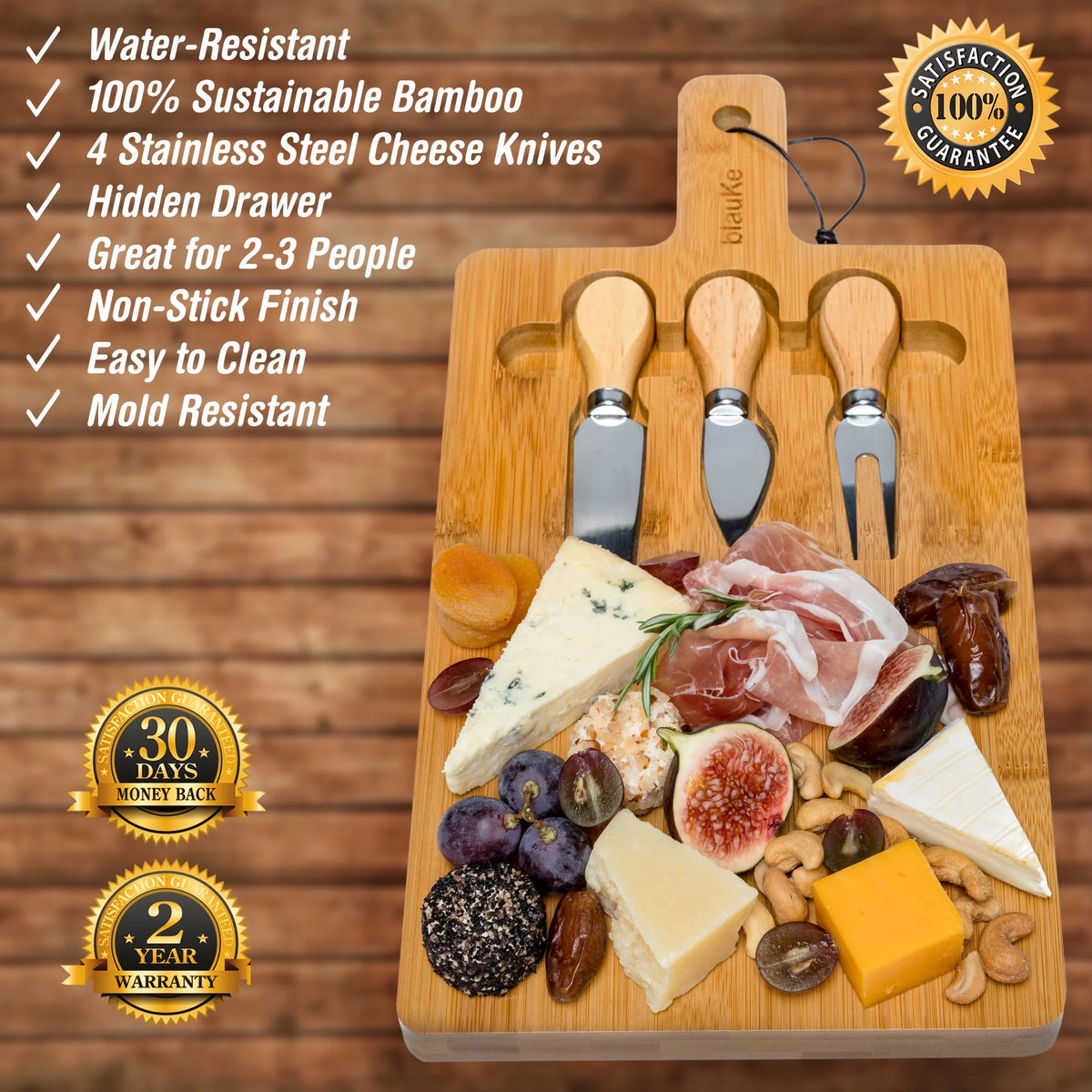 Bamboo Cheese Board and Knife Set 12x8 inch W73156