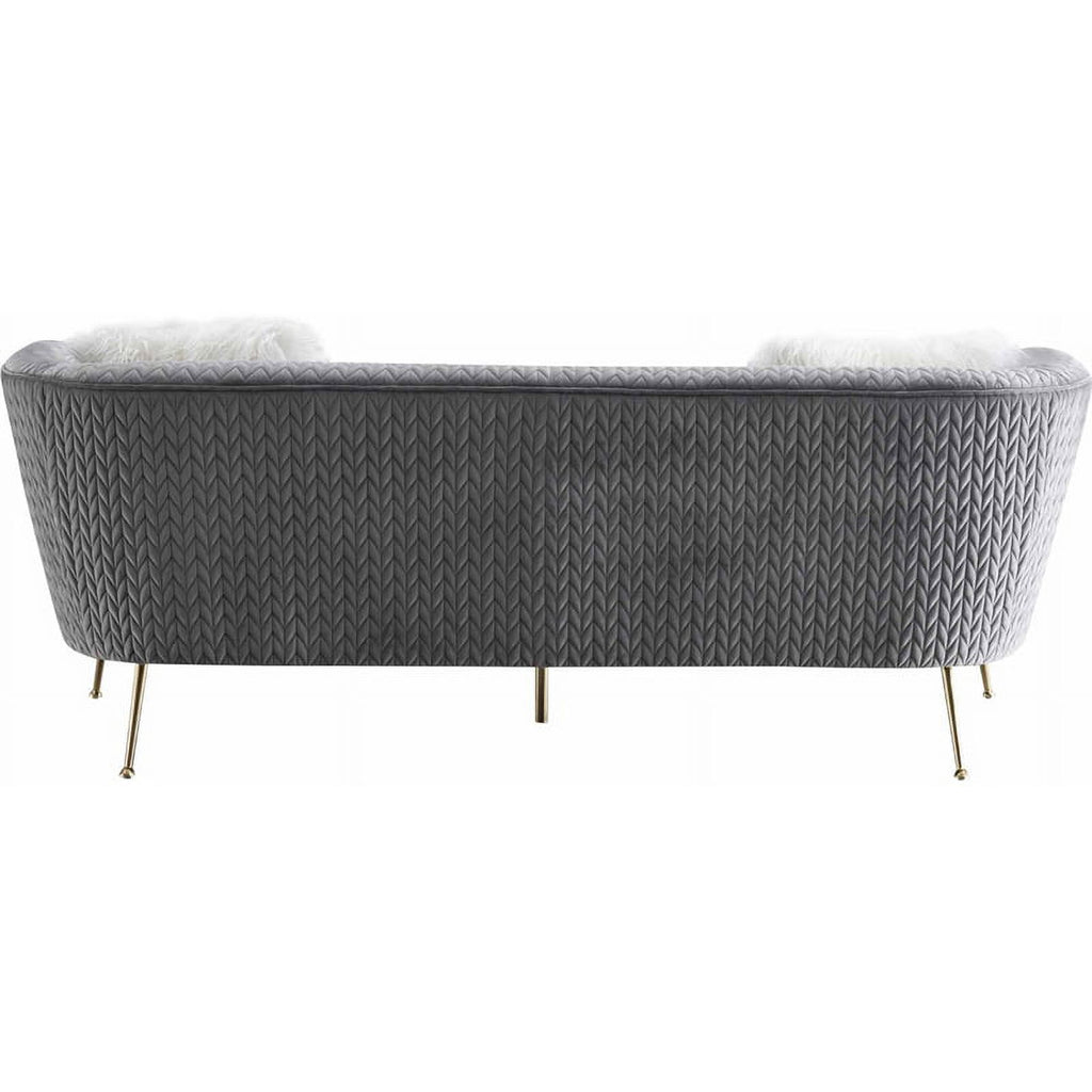 Grey Velvet Sofa with 2 Pillows B4366