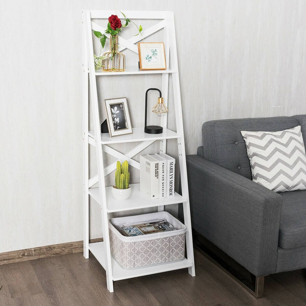 White 4-Tier Wood Display Storage Bookshelf L3426