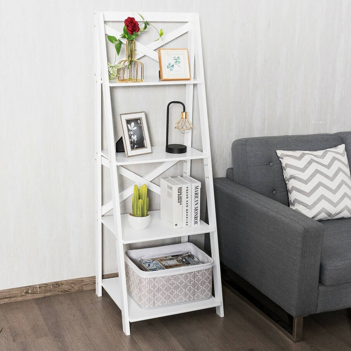 White 4-Tier Wood Display Storage Bookshelf L3426