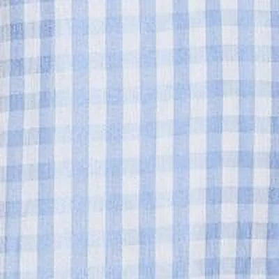 Blue Ruffled Button Detail Lined Gingham Flutter Sleeve Short Shift Dress V2196