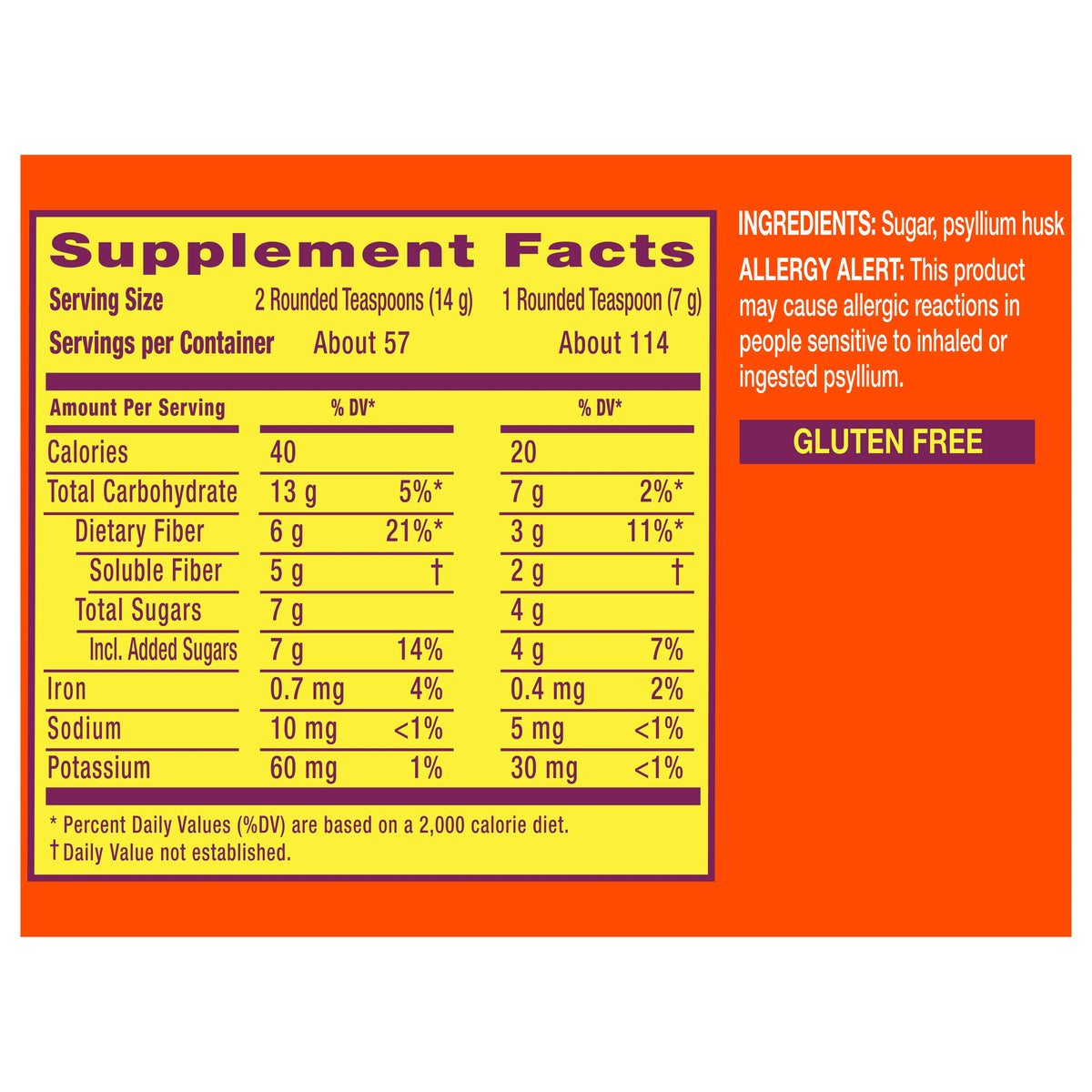 Sugar No Flavor Psyllium Fiber Supplement Powder 114 Tbsp K87041