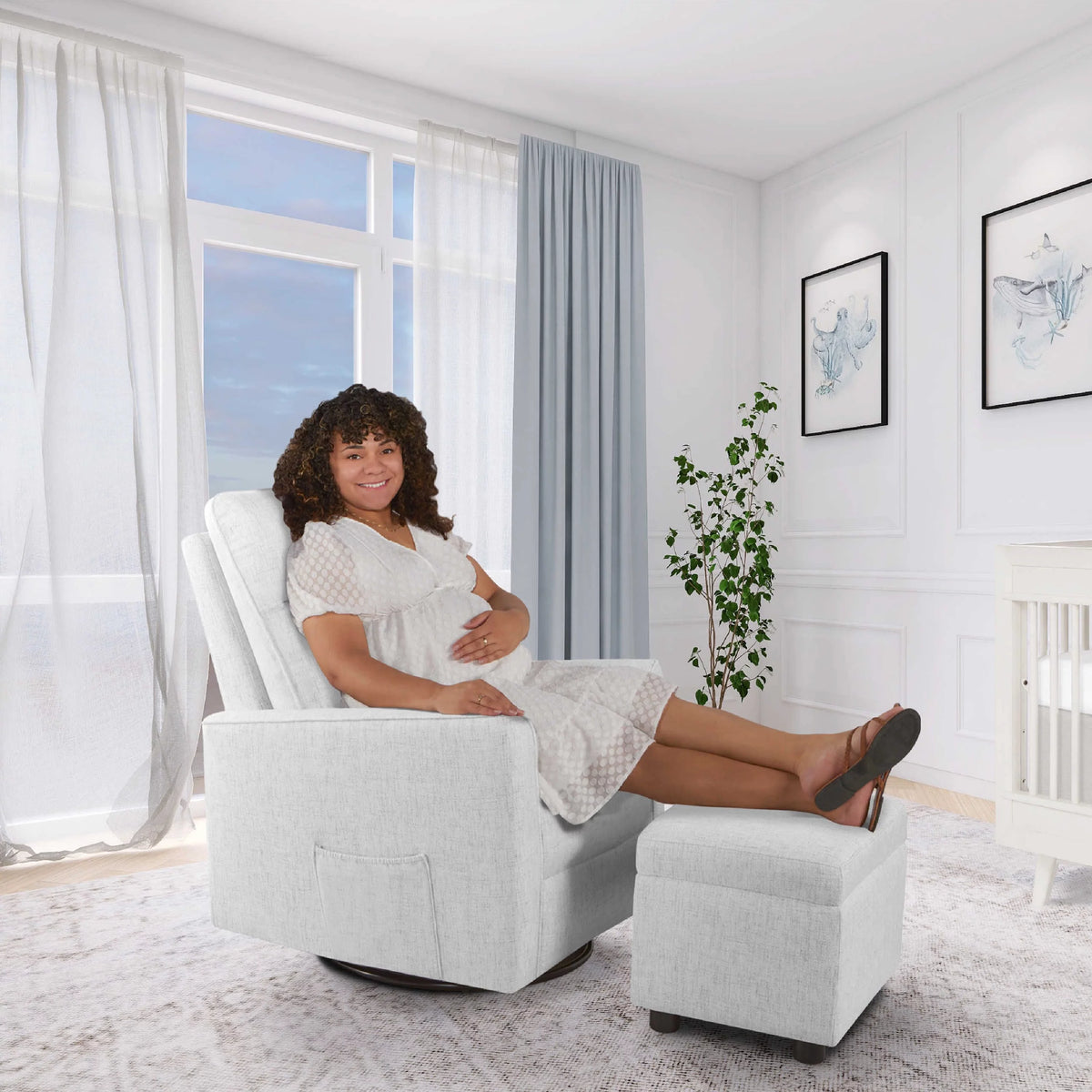 Fog Grey Swivel Glider with Ottoman L33202