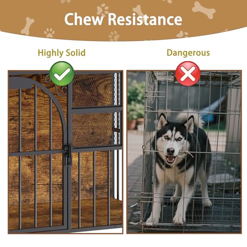 Large Dog Crate Furniture with Chew-Resistant Heavy Duty Wooden Dog Cage Rustic Brown O214