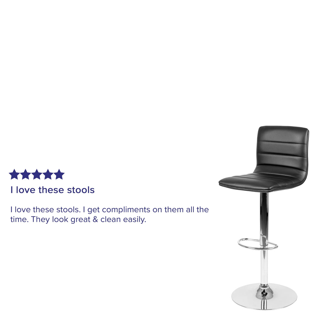 2 Pack Black Vinyl Adjustable Bar Stool with Back, Counter Height Swivel Stool V621717