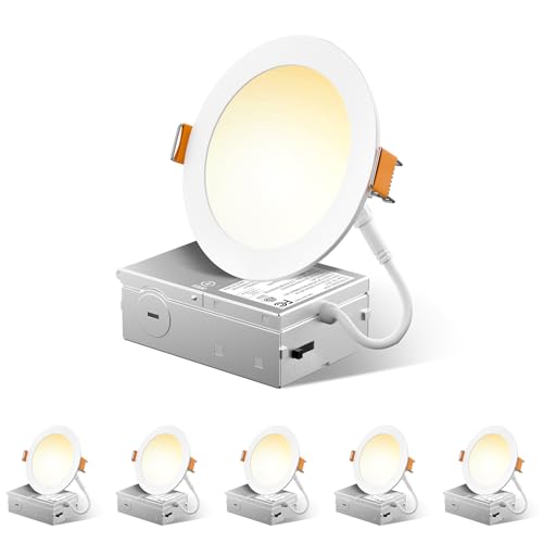 6 Pack 6 Inch Ultra-Thin LED Recessed Ceiling Light with Junction Box, Selectable 2700K/3000K/3500K/4000K/5000K, Dimmable W4944