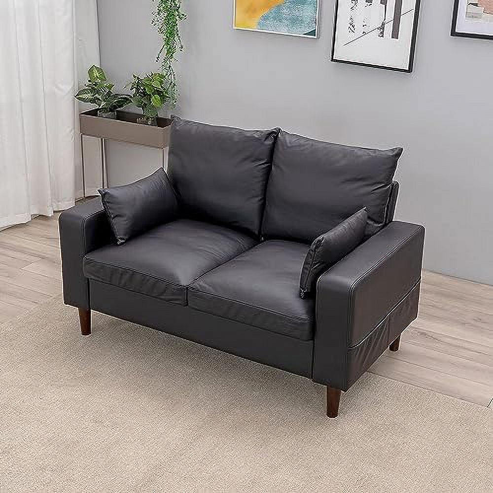 Black Faux Leather 2-Seater Sofa with Wood Leg Z808