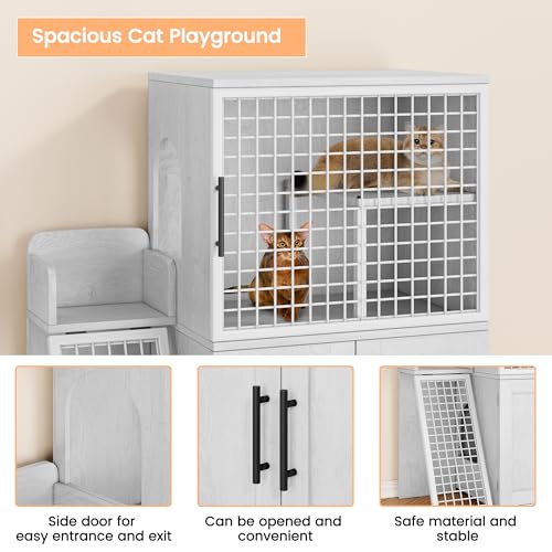 Cat Litter Box Enclosure with Platform, Double Layer, 33.5" L x 17.9" W x 41.9" H, Wax Wood A764644