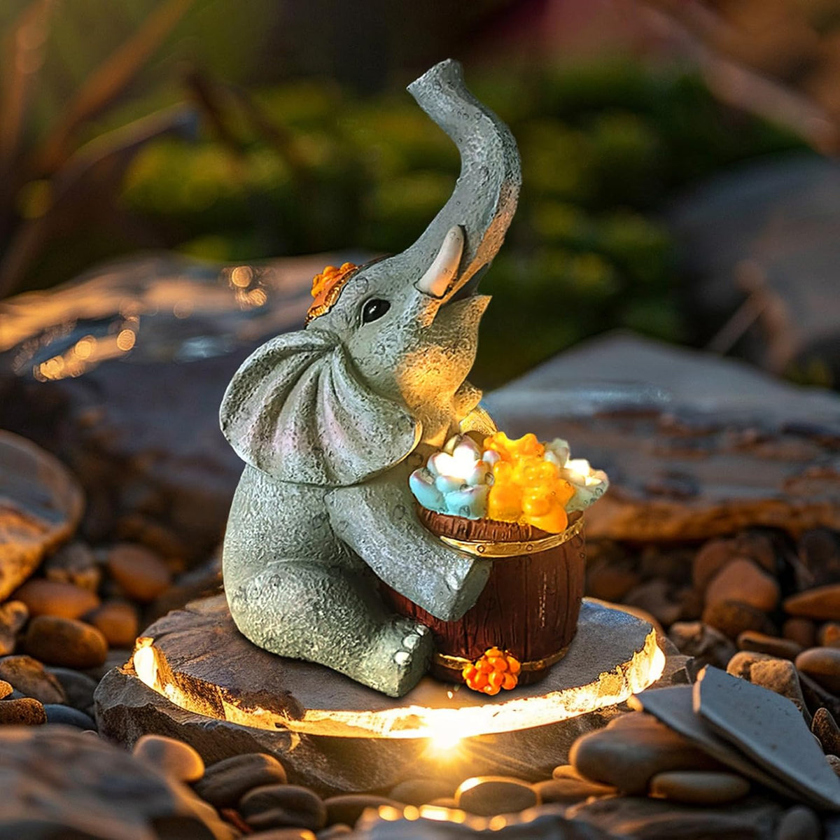 Solar Garden Elephant Statue Lights V5567