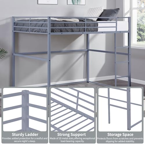 White Twin Metal Loft Bed with Safety Guard Rails R8422