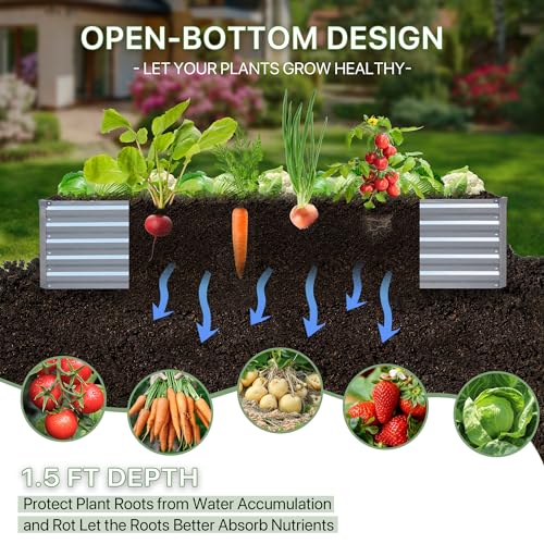 Galvanized Raised Garden Bed 8x4x1.5FT Metal Deep Planter F7398