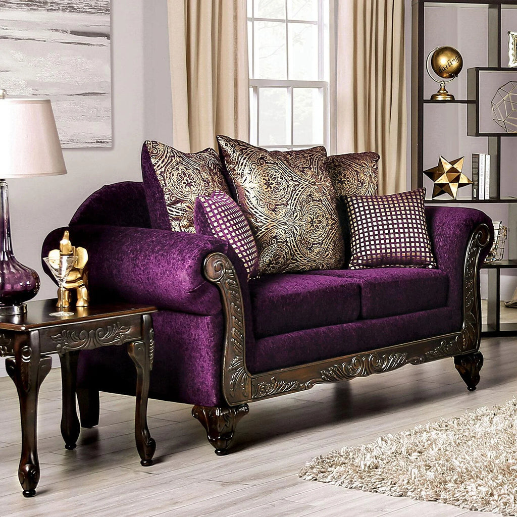 Purple Chenille Sofa and Loveseat A376