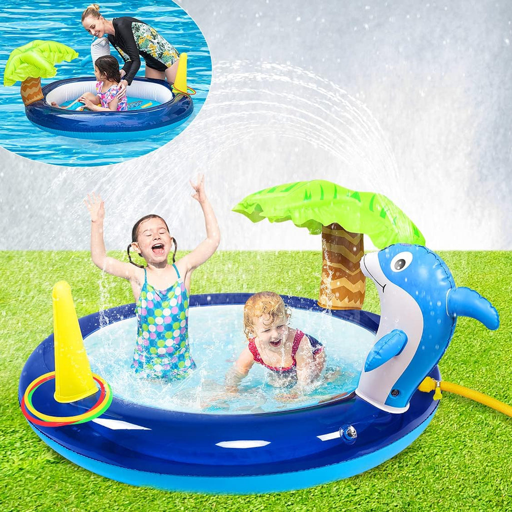 Blue Inflatable Swimming Pool with Dolphin Sprinklers A8412