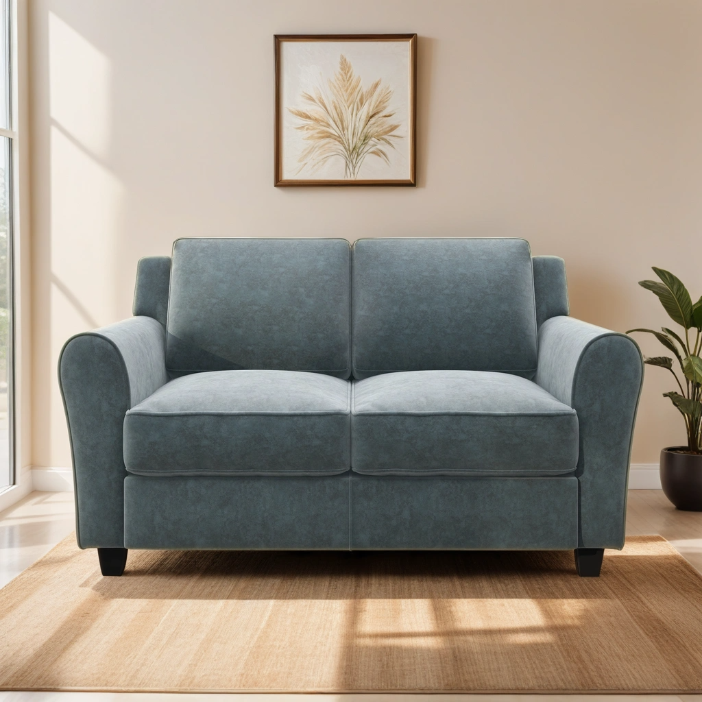Grey Upholstered Loveseat Sofa with Solid Wood Frame Legs L517