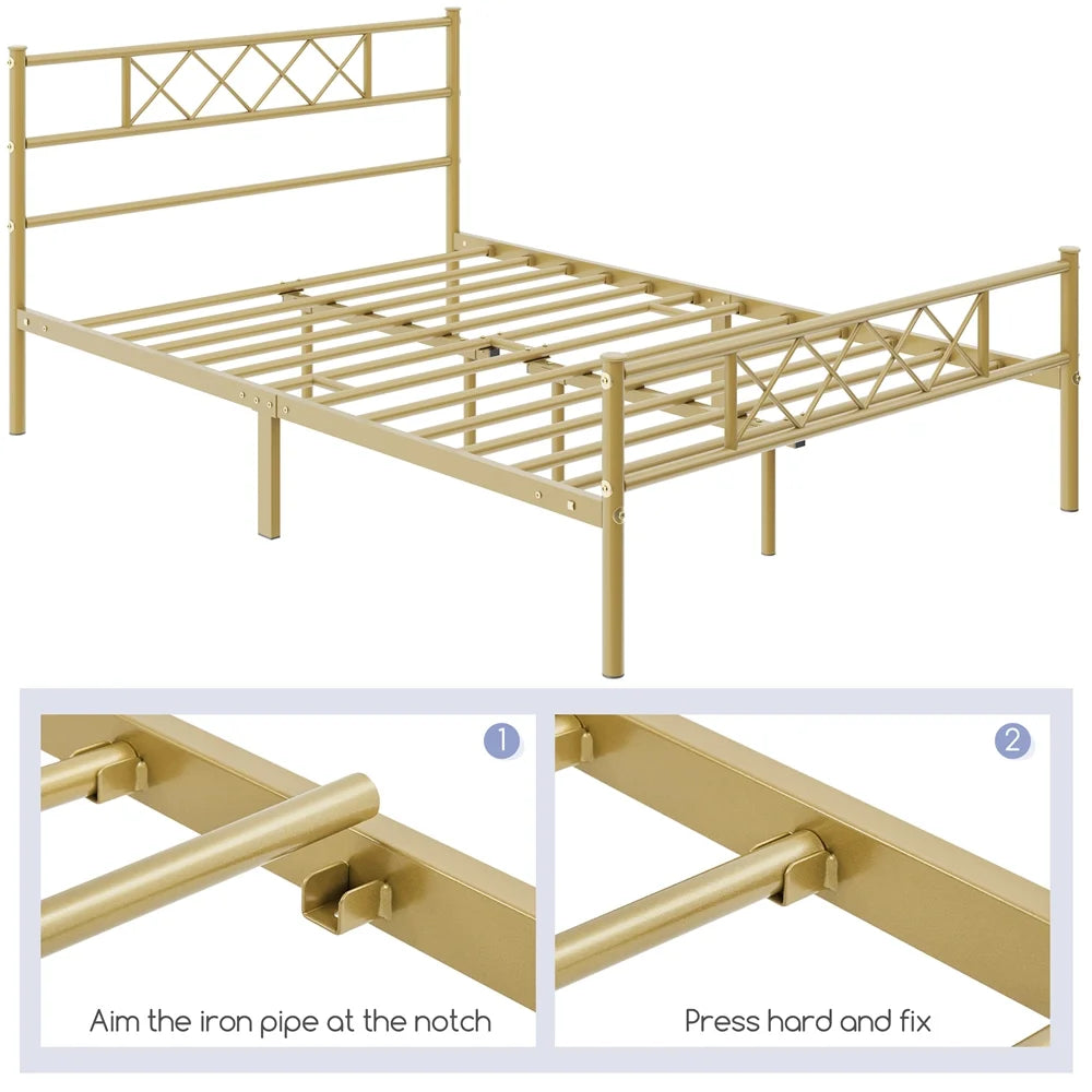 Twin Metal Bed Frame with Crisscross Headboard & Footboard, White J799293