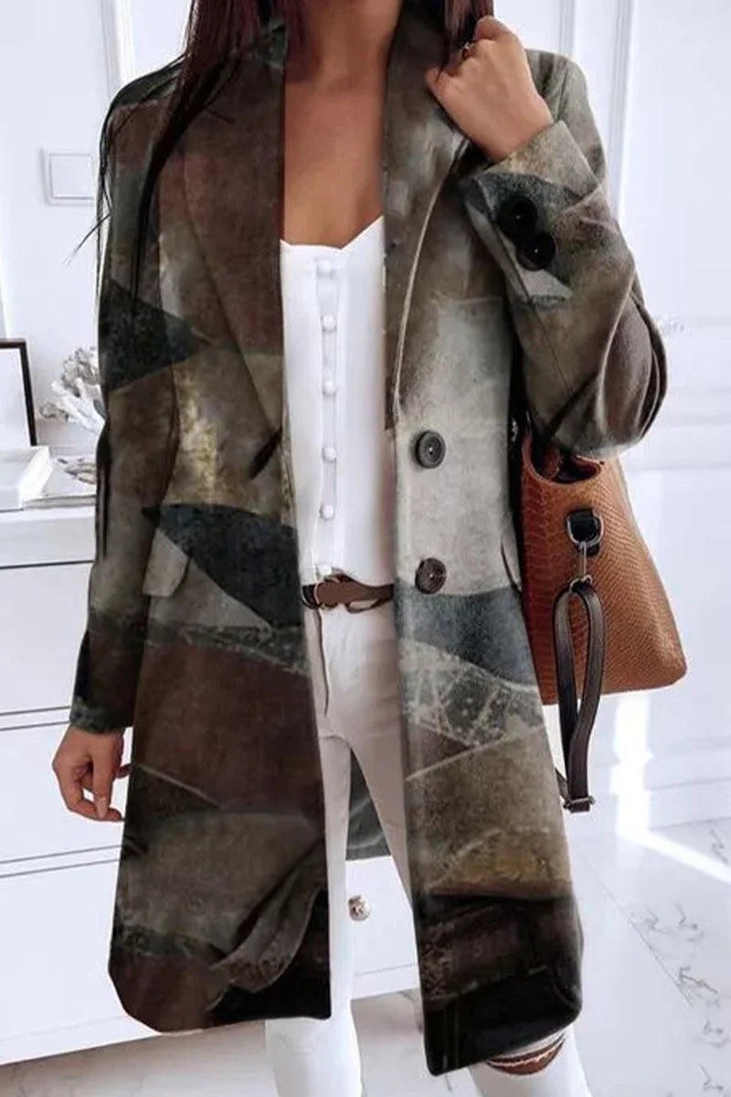 Geometric Printing Turn-back Collar Outerwear T77953