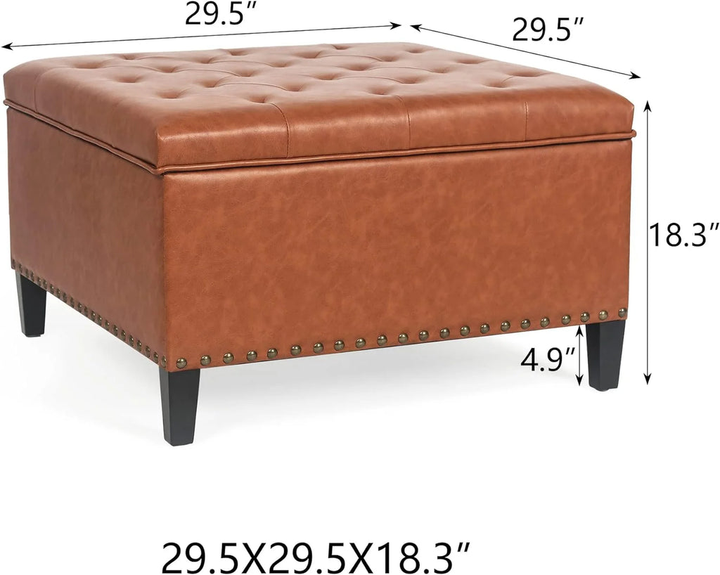 Faux Leather Storage Ottoman Bench with Wood Legs W875