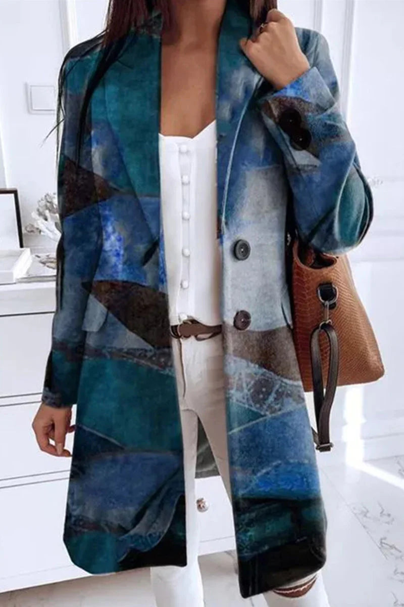Geometric Printing Turn-back Collar Outerwear T77953