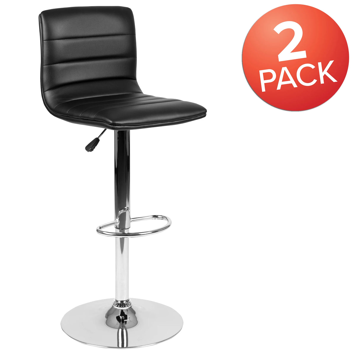 2 Pack Black Vinyl Adjustable Bar Stool with Back, Counter Height Swivel Stool V621717