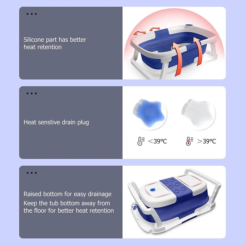 Collapsible Baby Bathtub with Thermometer, Cushion and Bath Net T8274