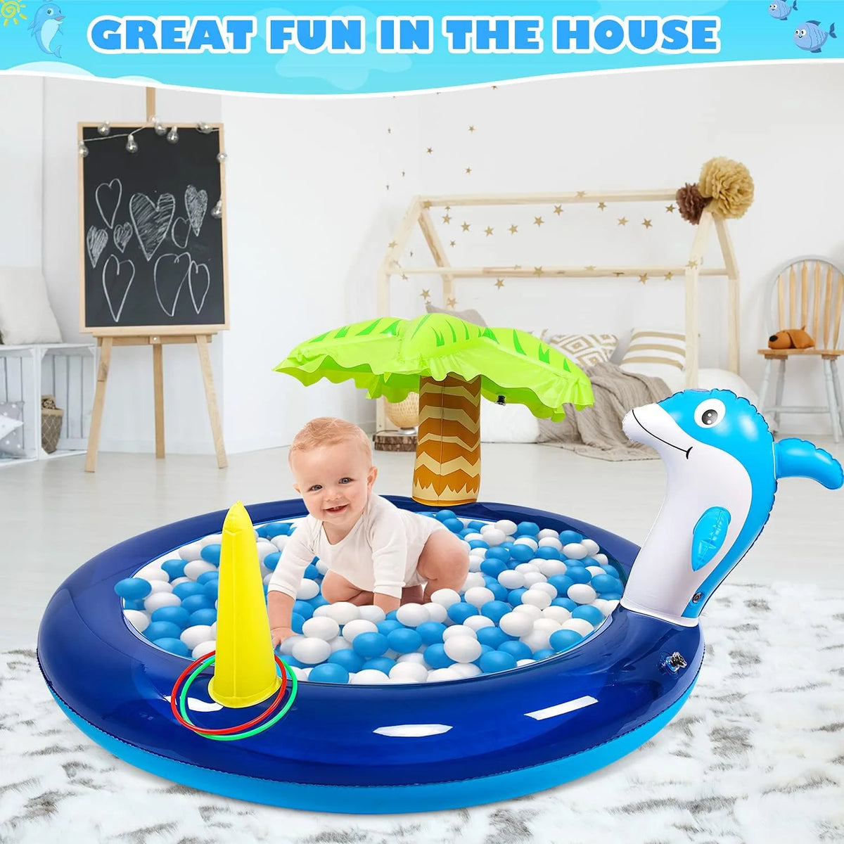Blue Inflatable Swimming Pool with Dolphin Sprinklers A8412