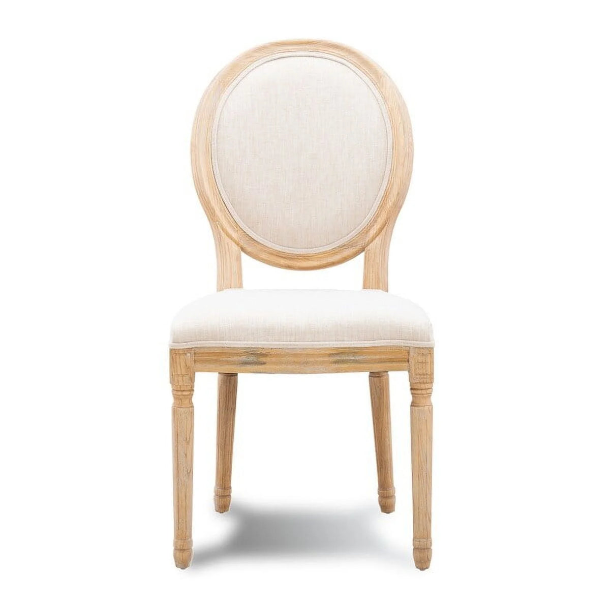 Natural Brown Elm Wood Linen Oval Back Chair Set of 2 G88748