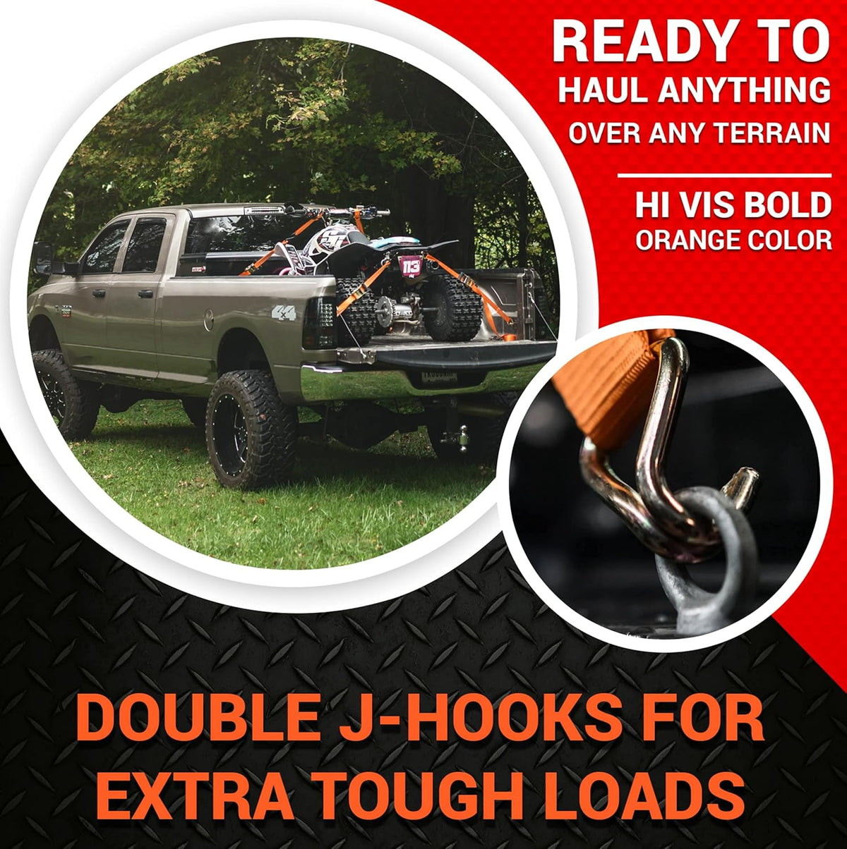 Ratchet Straps Tie Downs 4 Pk 1.5 in X 15 Foot 3300 Break Str Heavy Duty Padded Grips with Duffle Bag and Ratchet Strap Keepers K57917