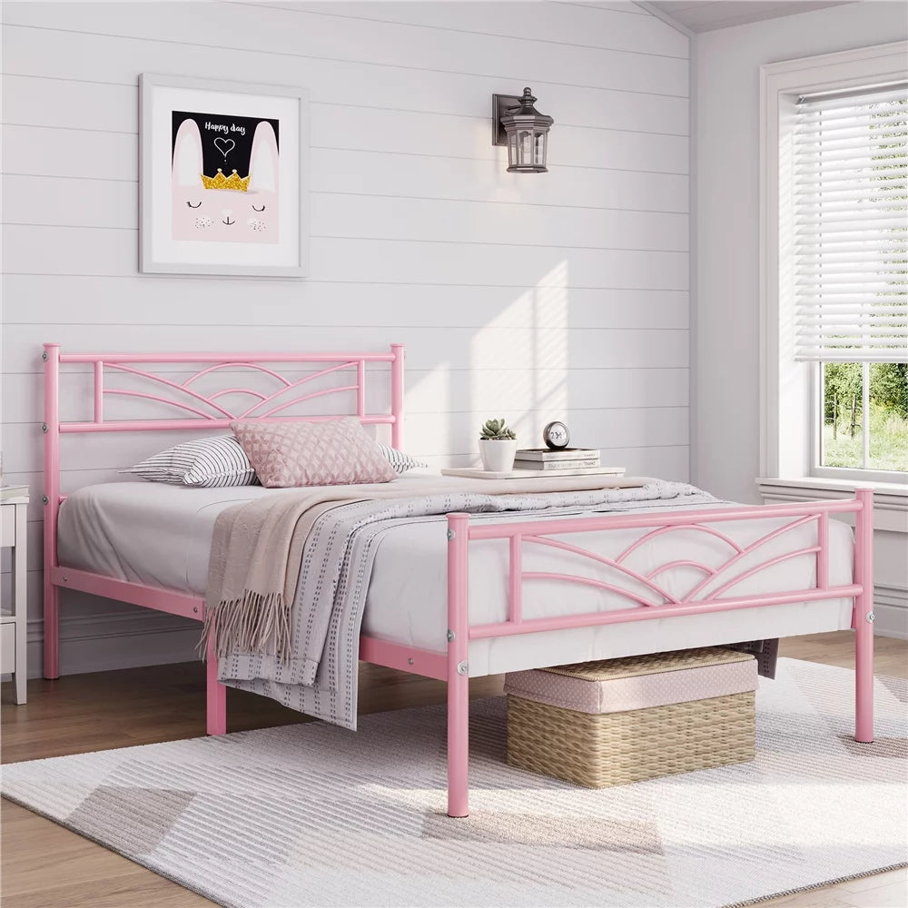 Metal Platform Bed with Headboard Twin XL Antique Gold J3144
