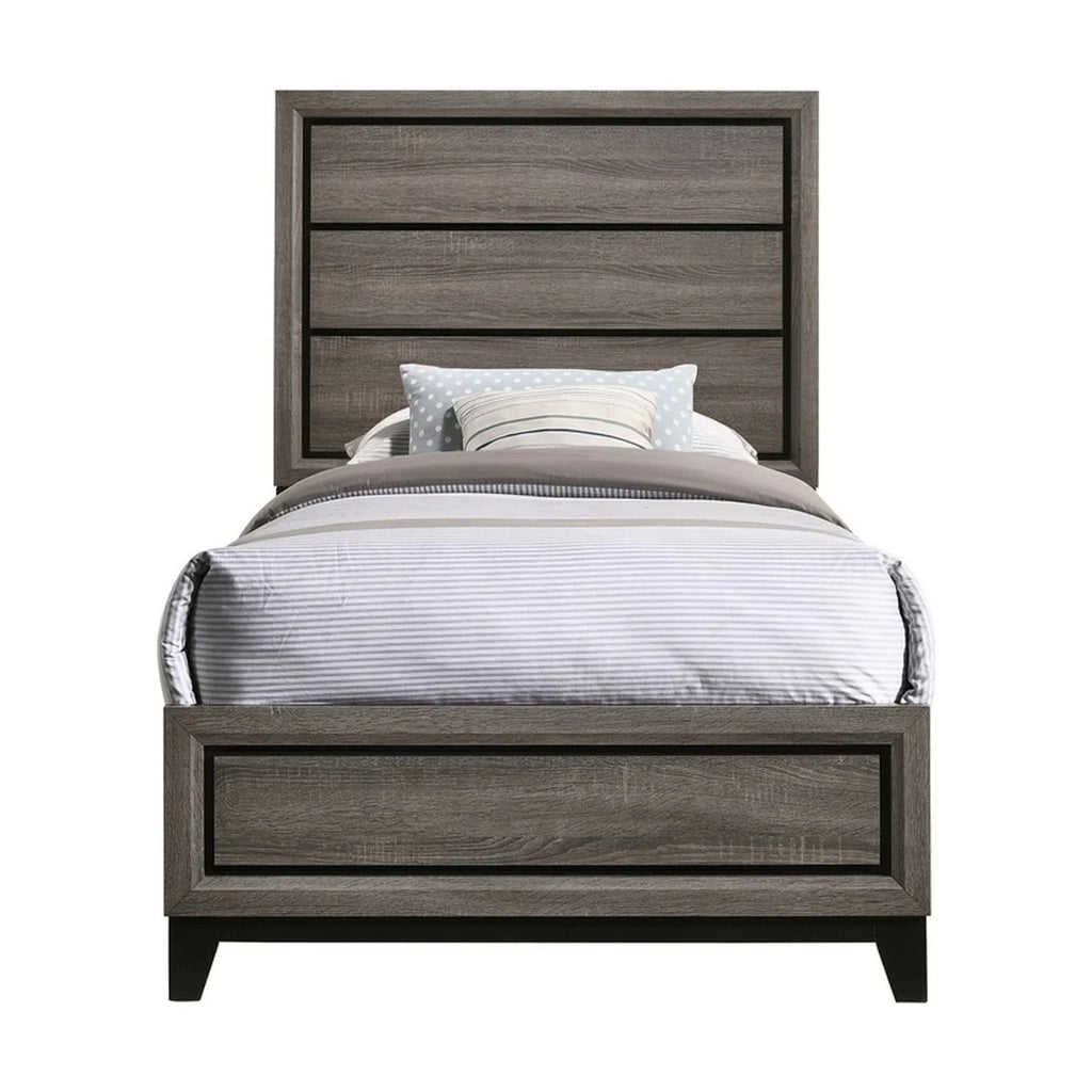 Twin Size Panel Bed Gray and Black U34297