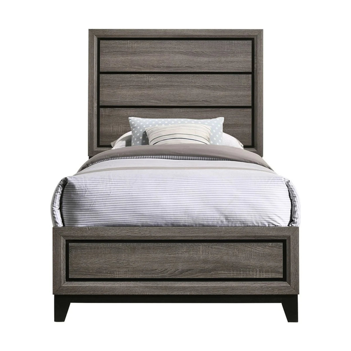 Twin Size Panel Bed Gray and Black U34297